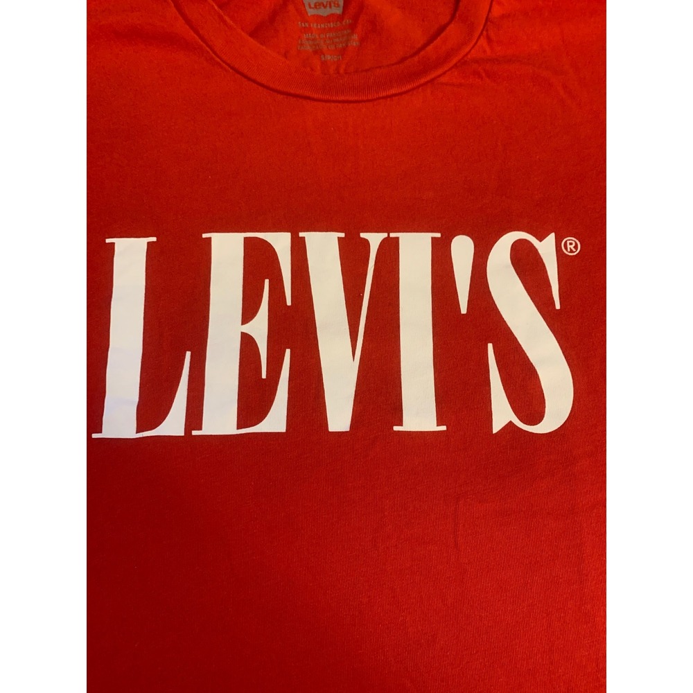 Levis Womens Graphic T-Shirt Red White Serif Logo Crew Neck Short Sleeve Small - Picture 4 of 7